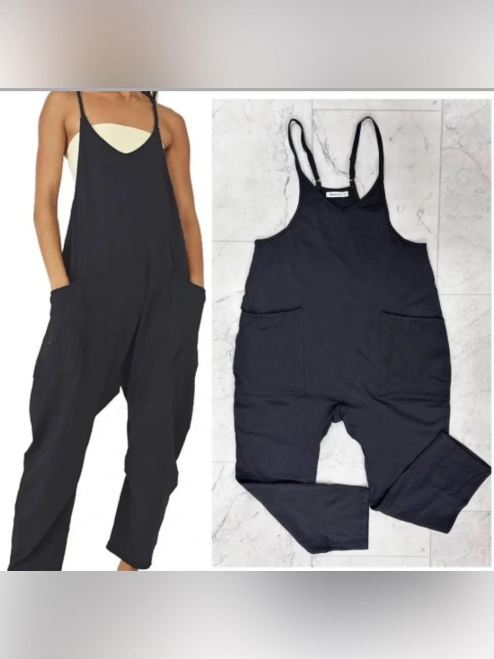 Overall Harem Jumpsuit Casual V Neck Back Zipper Pocket NWOT Size L & XL